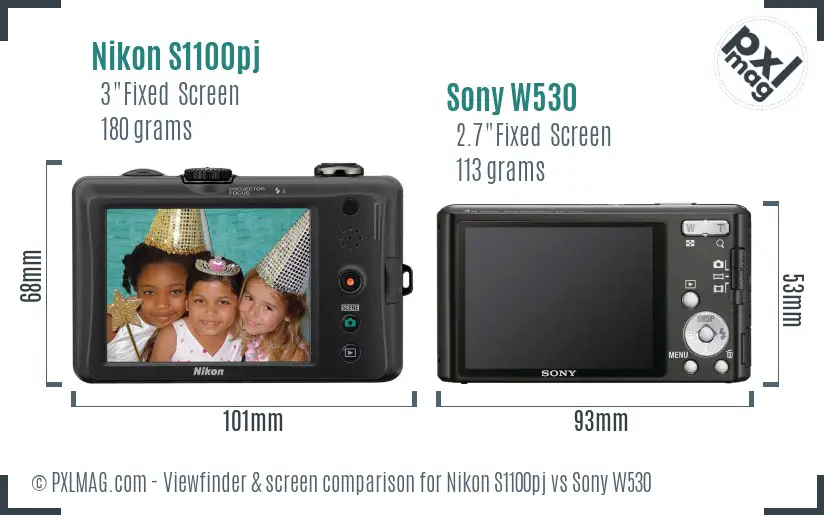 Nikon S1100pj vs Sony W530 Screen and Viewfinder comparison