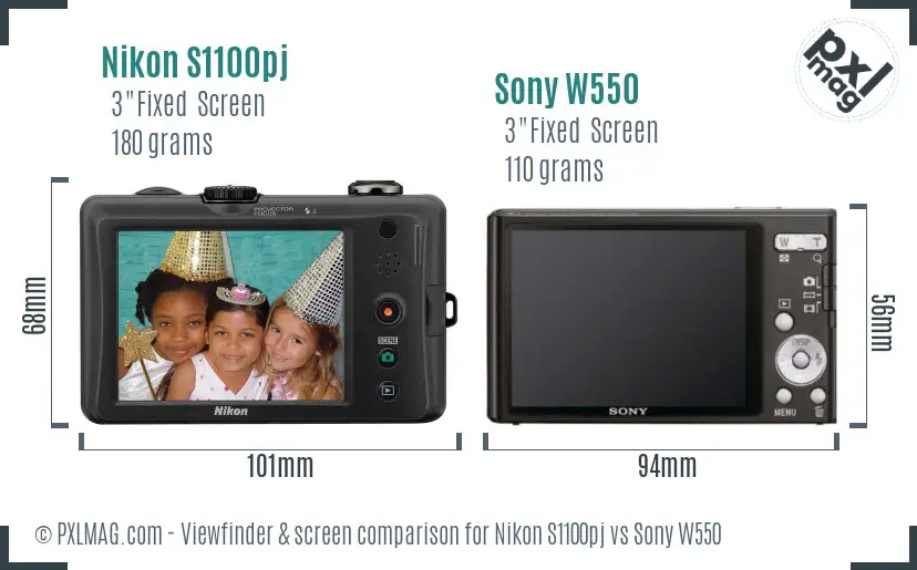 Nikon S1100pj vs Sony W550 Screen and Viewfinder comparison
