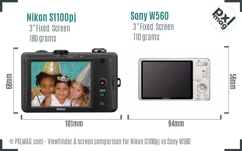 Nikon S1100pj vs Sony W560 Screen and Viewfinder comparison
