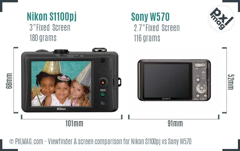 Nikon S1100pj vs Sony W570 Screen and Viewfinder comparison