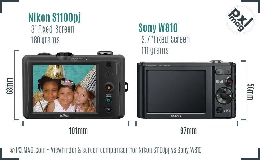 Nikon S1100pj vs Sony W810 Screen and Viewfinder comparison