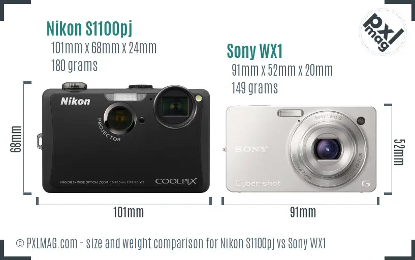 Nikon S1100pj vs Sony WX1 size comparison