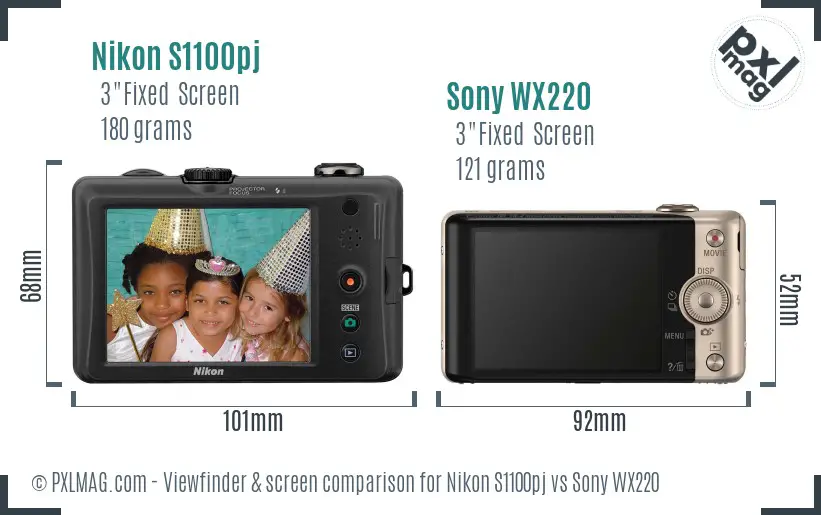 Nikon S1100pj vs Sony WX220 Screen and Viewfinder comparison