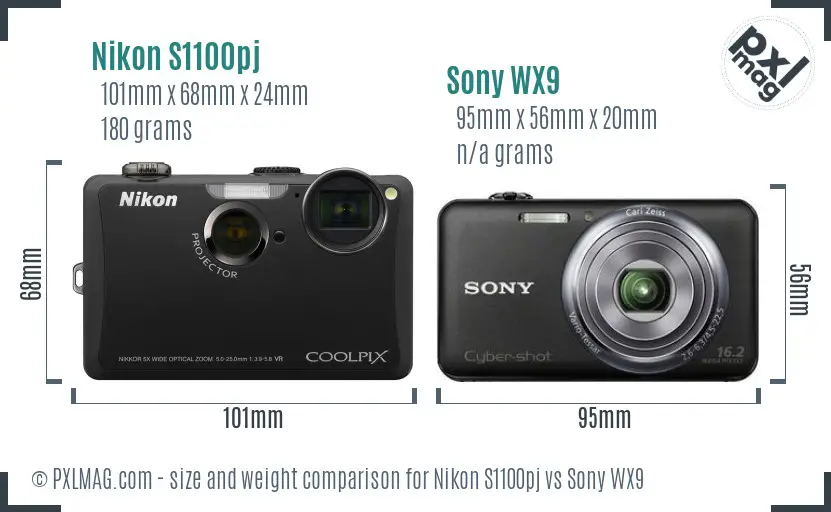 Nikon S1100pj vs Sony WX9 size comparison