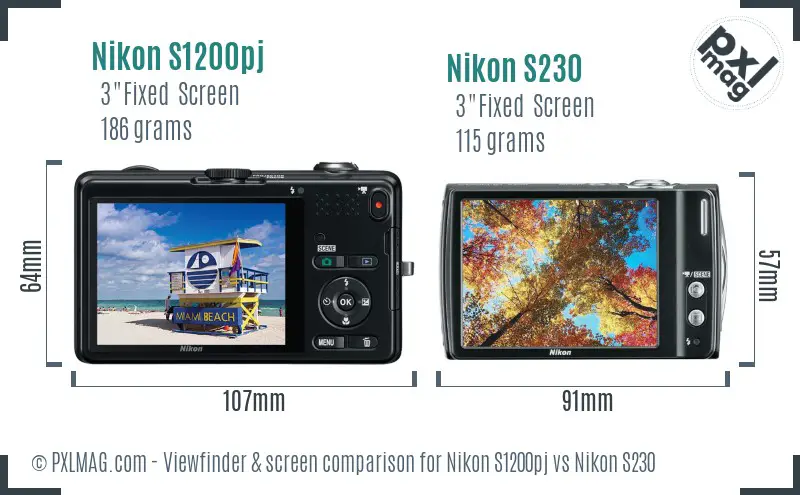 Nikon S1200pj vs Nikon S230 Screen and Viewfinder comparison