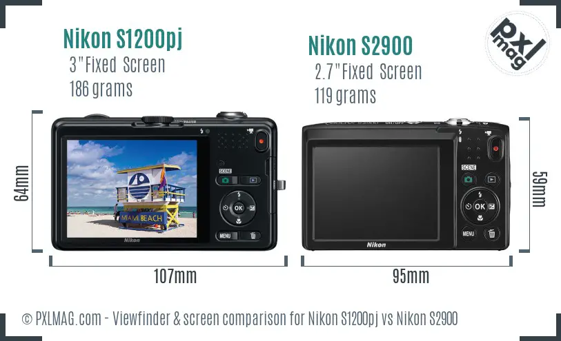 Nikon S1200pj vs Nikon S2900 Screen and Viewfinder comparison