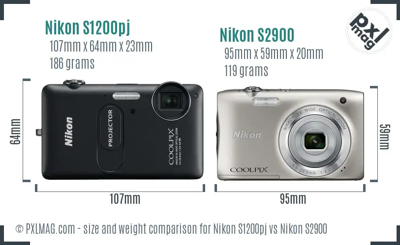 Nikon S1200pj vs Nikon S2900 size comparison