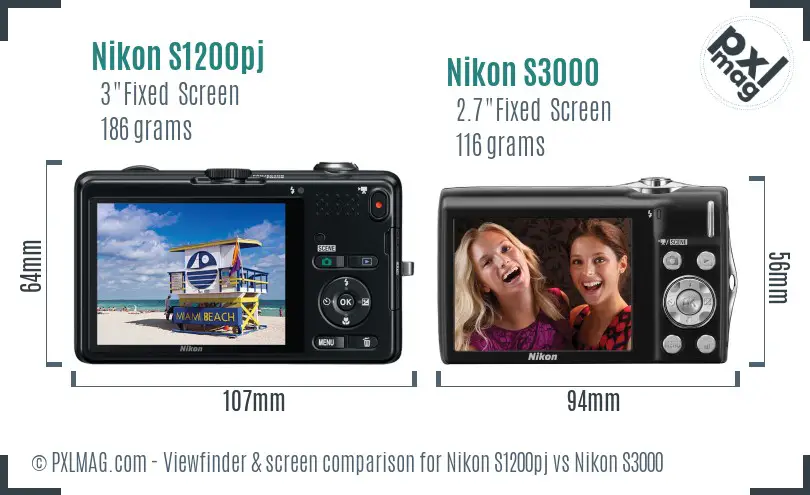 Nikon S1200pj vs Nikon S3000 Screen and Viewfinder comparison