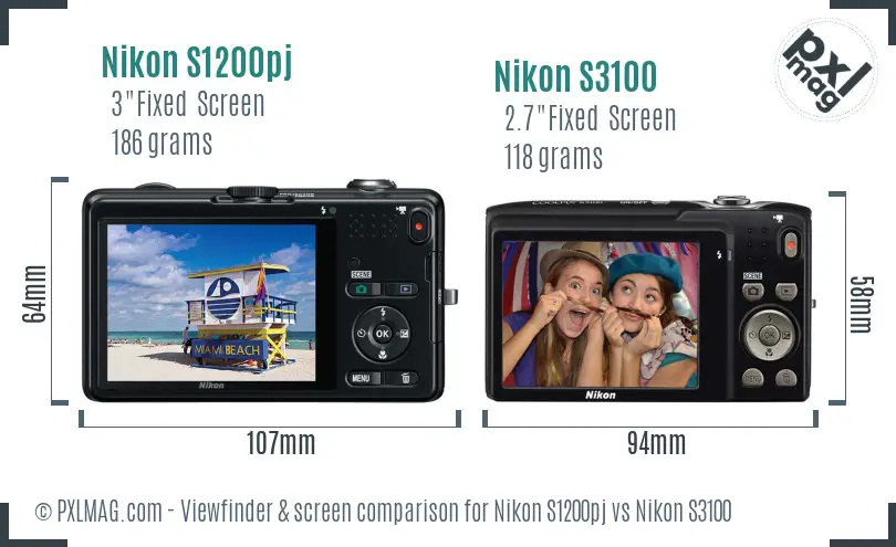 Nikon S1200pj vs Nikon S3100 Screen and Viewfinder comparison
