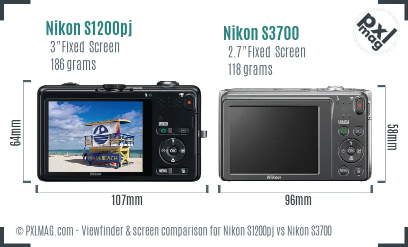 Nikon S1200pj vs Nikon S3700 Screen and Viewfinder comparison