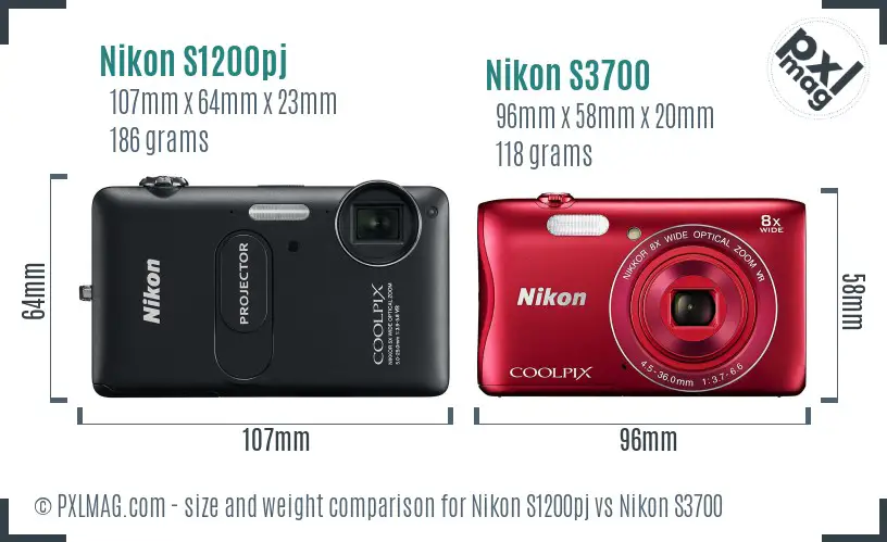 Nikon S1200pj vs Nikon S3700 size comparison