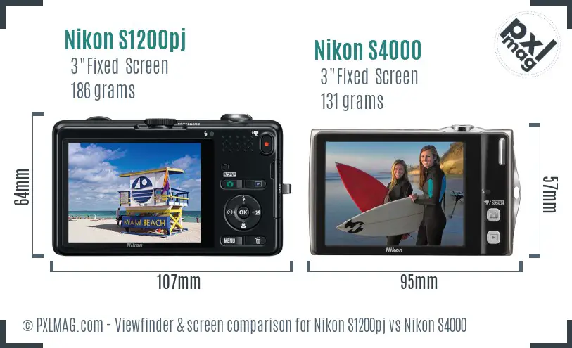 Nikon S1200pj vs Nikon S4000 Screen and Viewfinder comparison