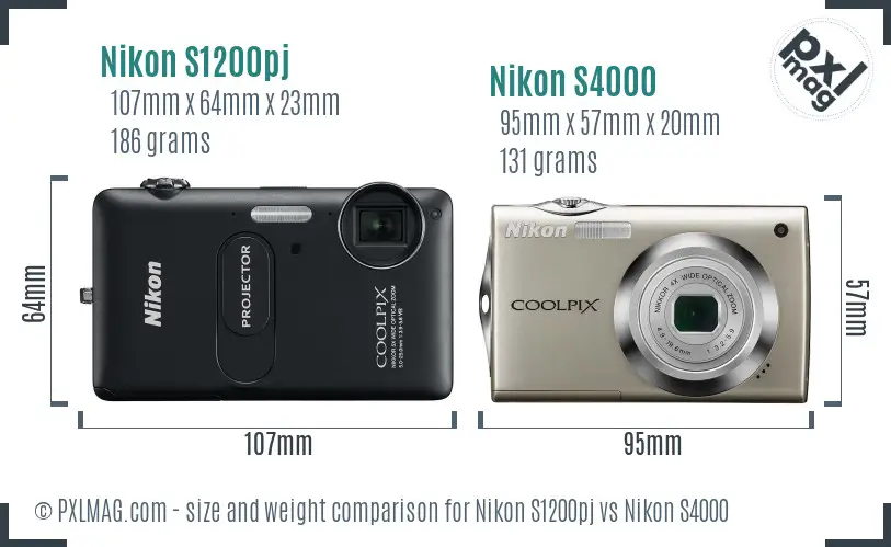 Nikon S1200pj vs Nikon S4000 size comparison