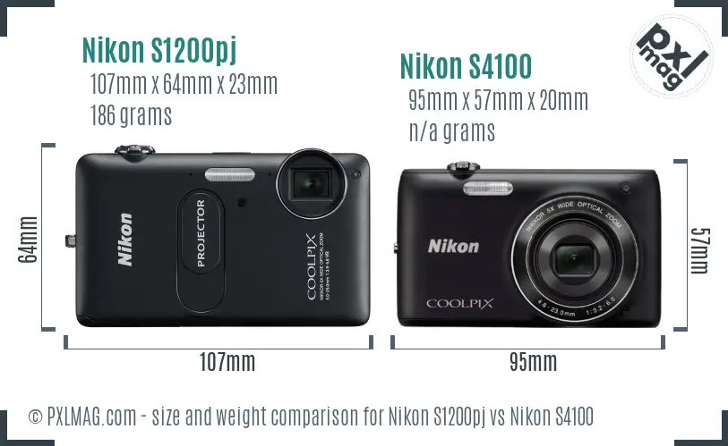 Nikon S1200pj vs Nikon S4100 size comparison