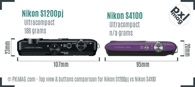 Nikon S1200pj vs Nikon S4100 top view buttons comparison