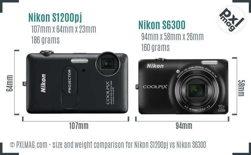 Nikon S1200pj vs Nikon S6300 size comparison