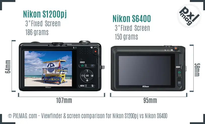 Nikon S1200pj vs Nikon S6400 Screen and Viewfinder comparison