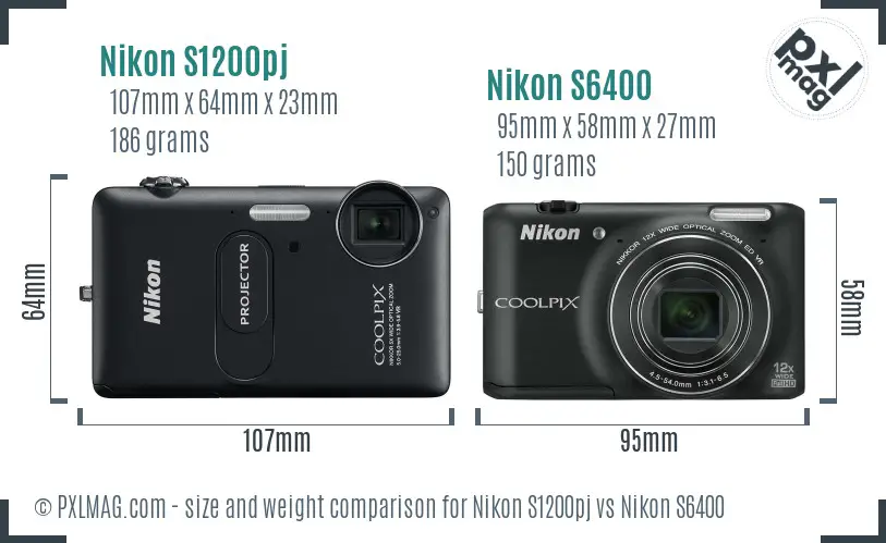 Nikon S1200pj vs Nikon S6400 size comparison
