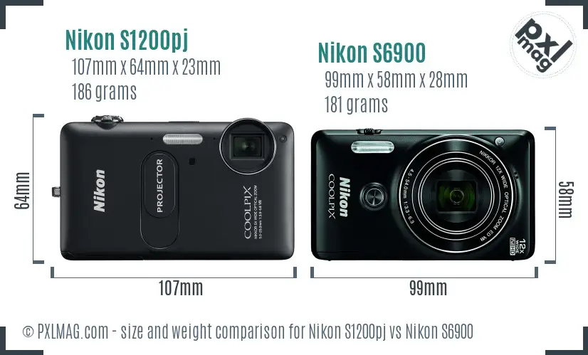 Nikon S1200pj vs Nikon S6900 size comparison