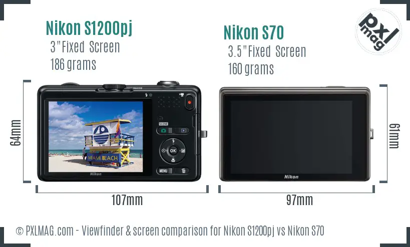 Nikon S1200pj vs Nikon S70 Screen and Viewfinder comparison
