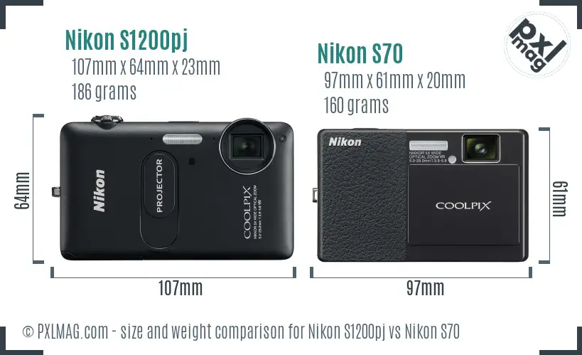 Nikon S1200pj vs Nikon S70 size comparison
