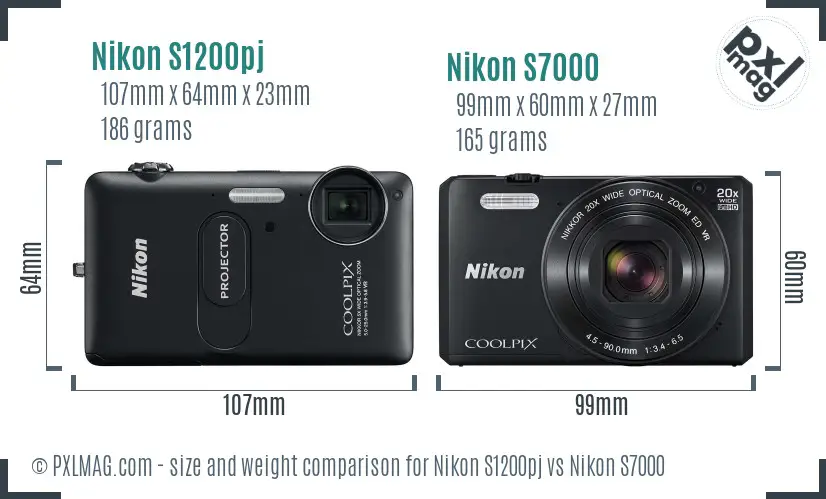 Nikon S1200pj vs Nikon S7000 size comparison