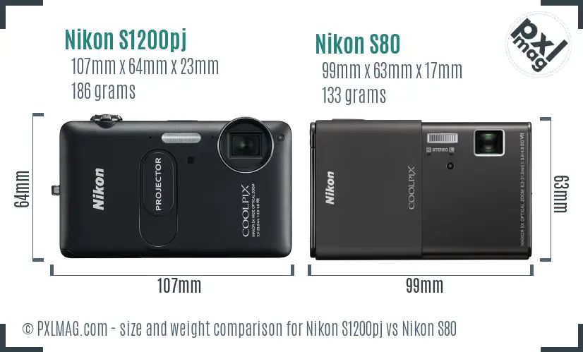 Nikon S1200pj vs Nikon S80 size comparison