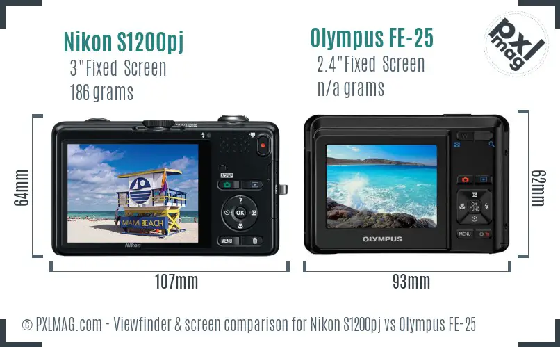 Nikon S1200pj vs Olympus FE-25 Screen and Viewfinder comparison