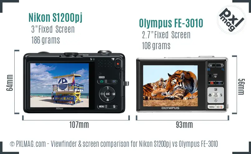Nikon S1200pj vs Olympus FE-3010 Screen and Viewfinder comparison