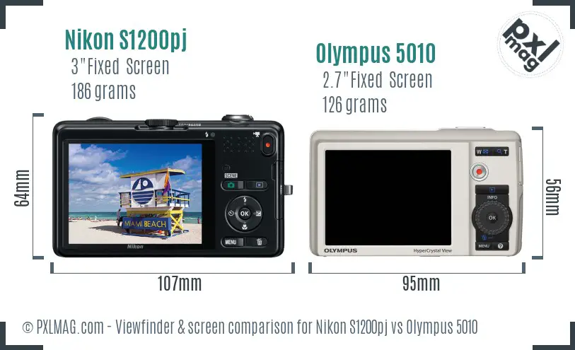 Nikon S1200pj vs Olympus 5010 Screen and Viewfinder comparison