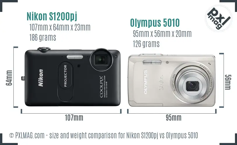 Nikon S1200pj vs Olympus 5010 size comparison