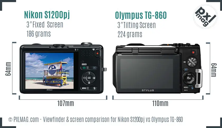 Nikon S1200pj vs Olympus TG-860 Screen and Viewfinder comparison