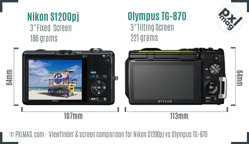 Nikon S1200pj vs Olympus TG-870 Screen and Viewfinder comparison