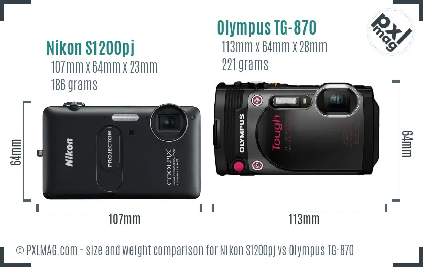 Nikon S1200pj vs Olympus TG-870 size comparison
