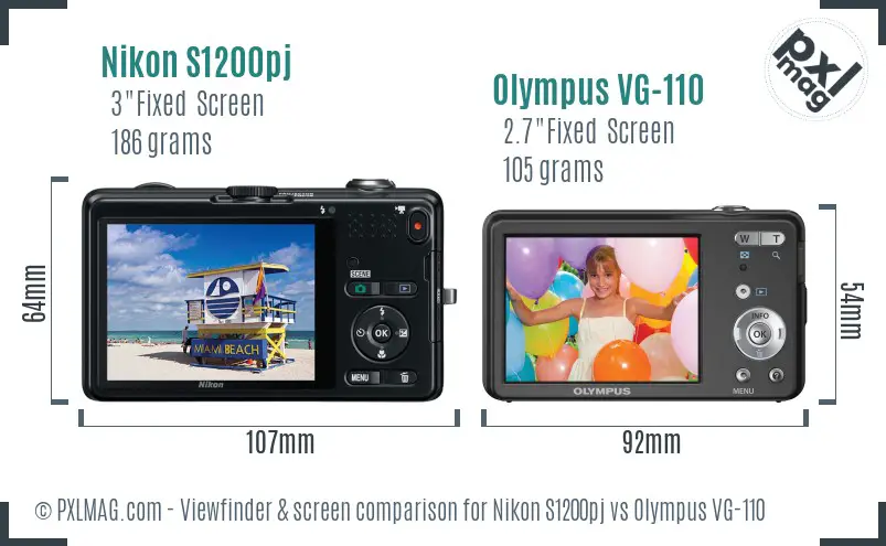 Nikon S1200pj vs Olympus VG-110 Screen and Viewfinder comparison