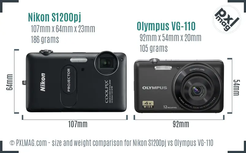 Nikon S1200pj vs Olympus VG-110 size comparison