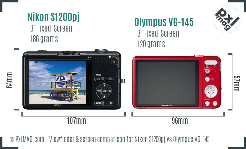 Nikon S1200pj vs Olympus VG-145 Screen and Viewfinder comparison