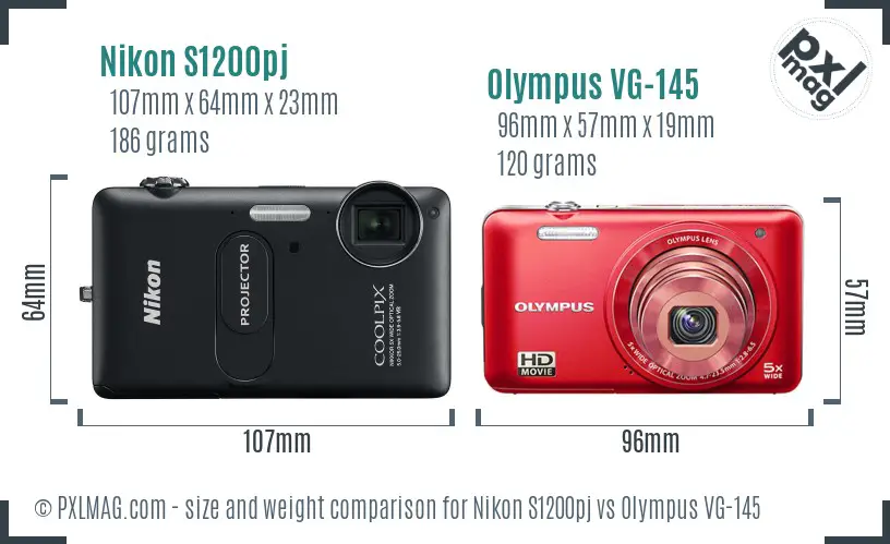 Nikon S1200pj vs Olympus VG-145 size comparison