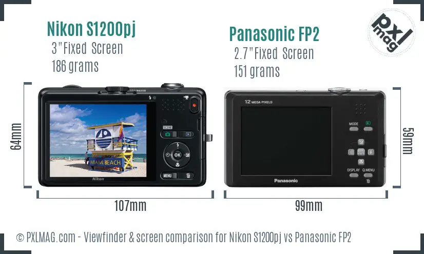 Nikon S1200pj vs Panasonic FP2 Screen and Viewfinder comparison
