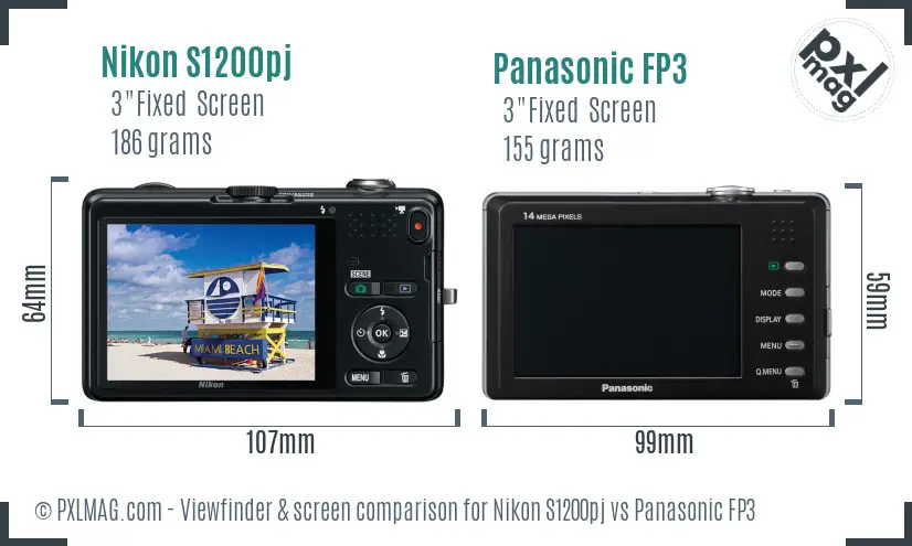 Nikon S1200pj vs Panasonic FP3 Screen and Viewfinder comparison