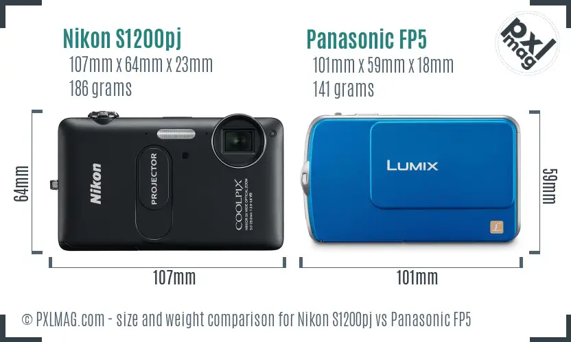 Nikon S1200pj vs Panasonic FP5 size comparison