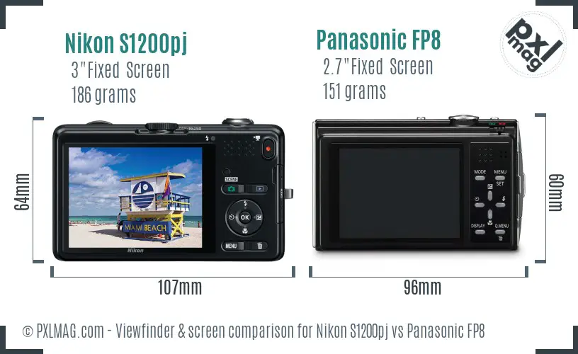 Nikon S1200pj vs Panasonic FP8 Screen and Viewfinder comparison