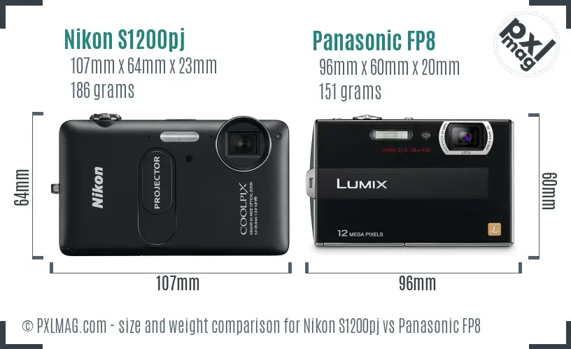 Nikon S1200pj vs Panasonic FP8 size comparison