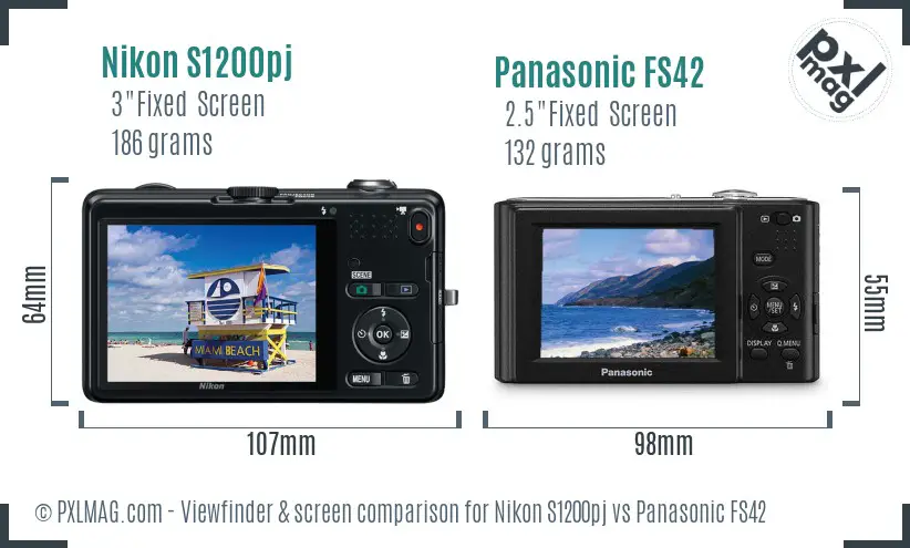 Nikon S1200pj vs Panasonic FS42 Screen and Viewfinder comparison