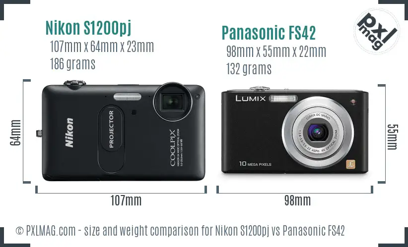 Nikon S1200pj vs Panasonic FS42 size comparison