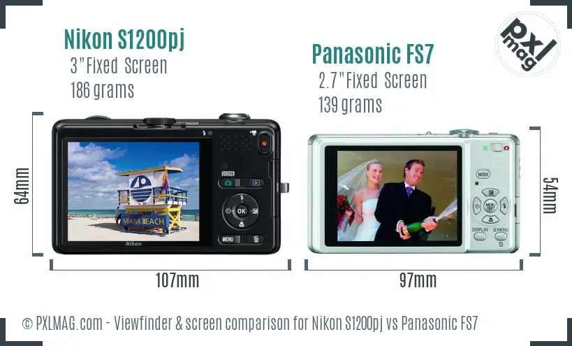 Nikon S1200pj vs Panasonic FS7 Screen and Viewfinder comparison
