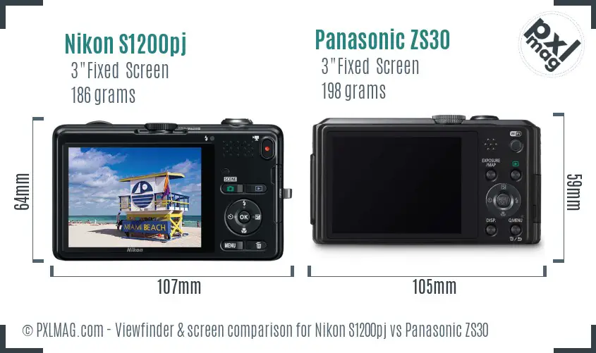 Nikon S1200pj vs Panasonic ZS30 Screen and Viewfinder comparison