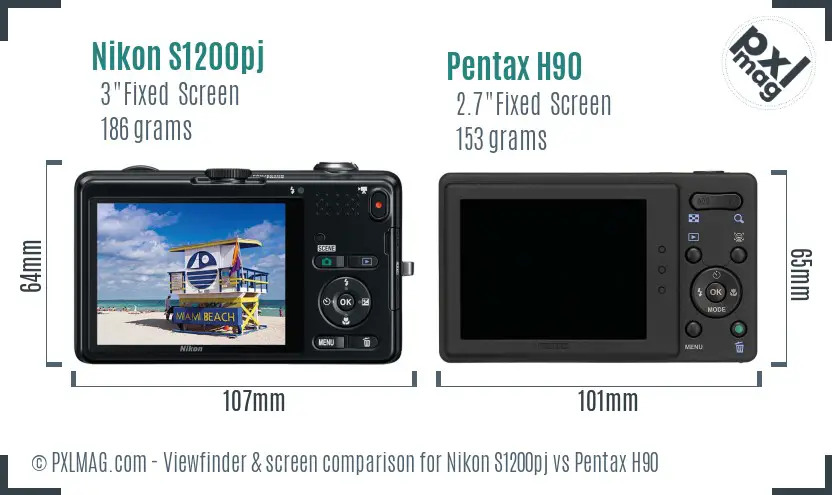 Nikon S1200pj vs Pentax H90 Screen and Viewfinder comparison