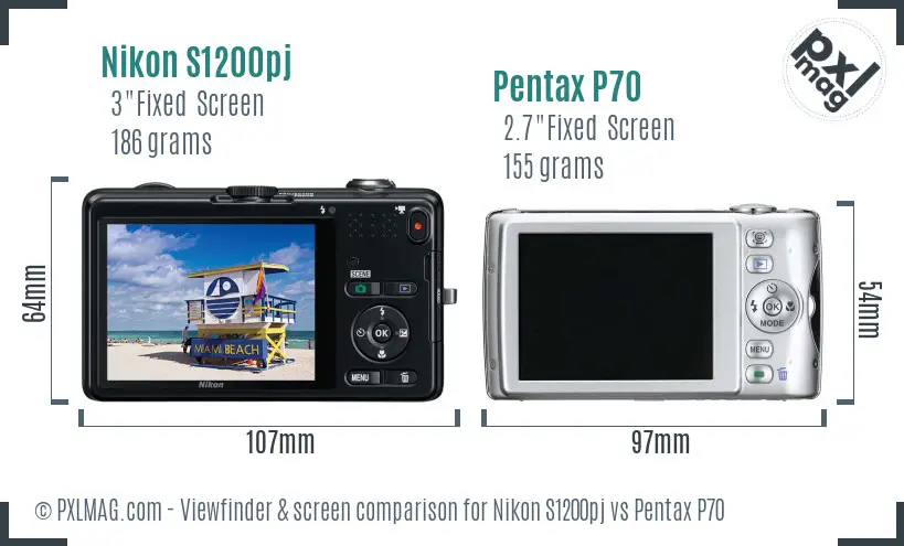 Nikon S1200pj vs Pentax P70 Screen and Viewfinder comparison