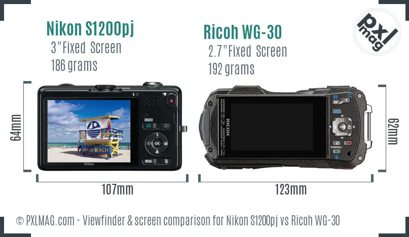 Nikon S1200pj vs Ricoh WG-30 Screen and Viewfinder comparison